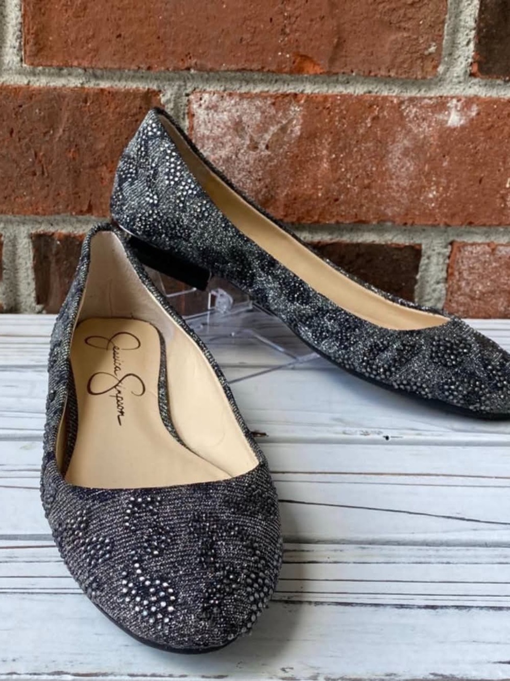 Jessica Simpson Gunmetal Beaded Women's Ballet Flats
